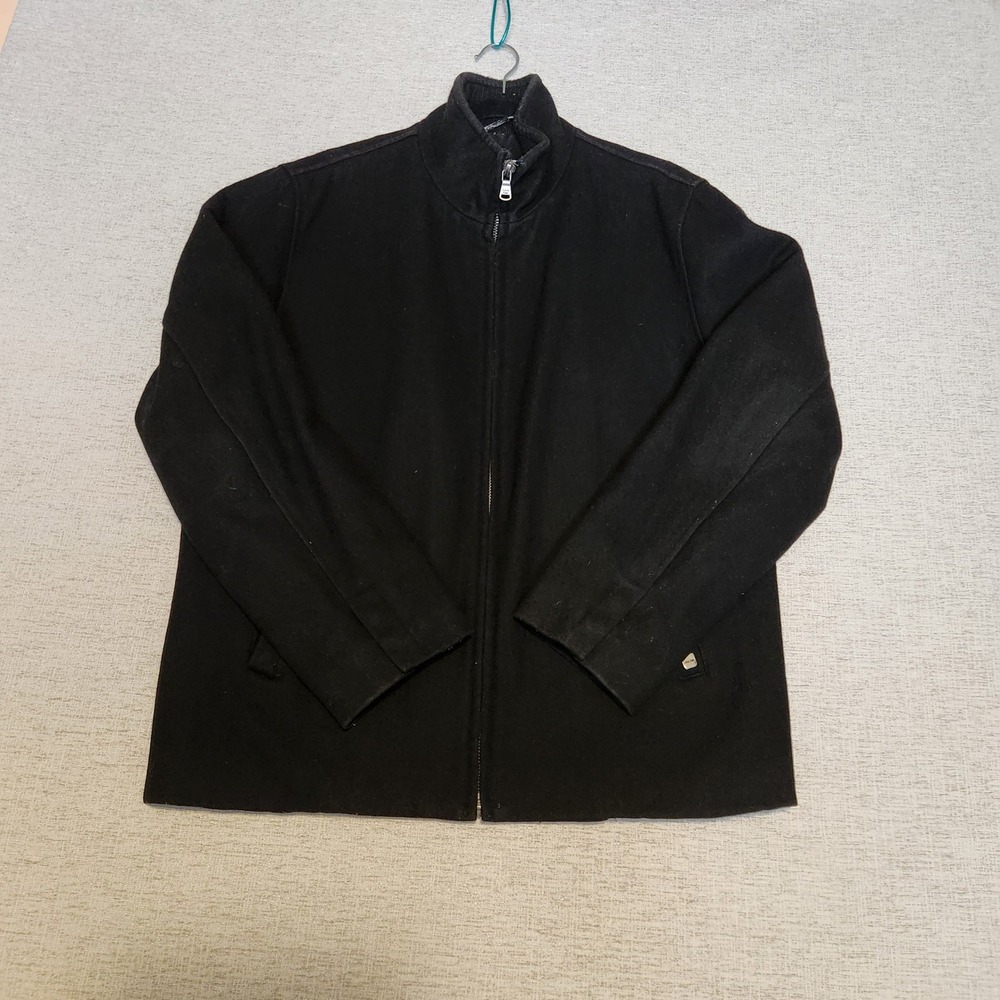 Calvin Klein Wool Blend Jacket Mens M Black Quilted Lining Full Zip Ribbed Coat